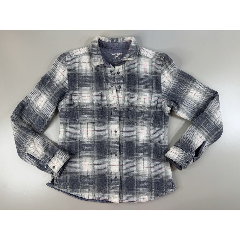 Horny Toad Womens Flannel‎ Shacket Top S Blue Plaid Workwear Outdoor Hike Grunge